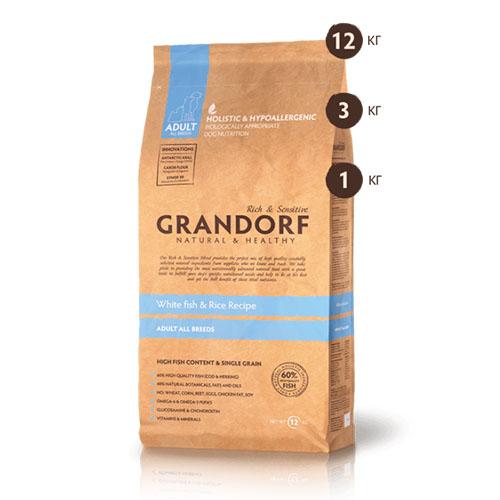 Сухий корм Grandorf White Fish & Rice All Breeds для дорослих собак біла риба, 12 кг