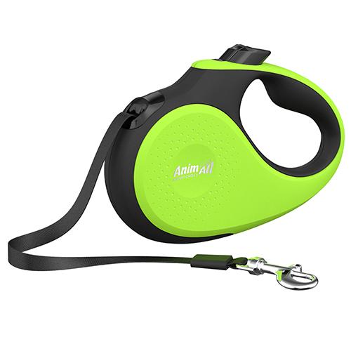 Рулетка-поводок AnimAll Deluxe S для собак до 15 кг/5 метров, салатовый-черный