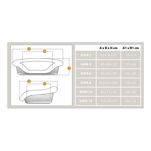 Пластиковый лежак Ferplast Sofa 8 Dove Grey в комплекте с подушкой для собак и кошек, 85×62×28,5 см