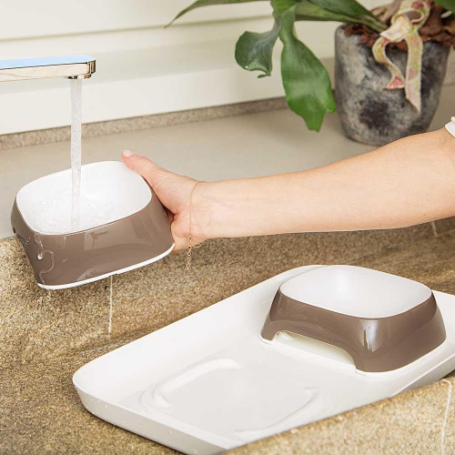 Ferplast Glam Tray Small Dove Grey пастіковий піднос з мисками для кішок і собак, сірий, 40x23x5,5 см