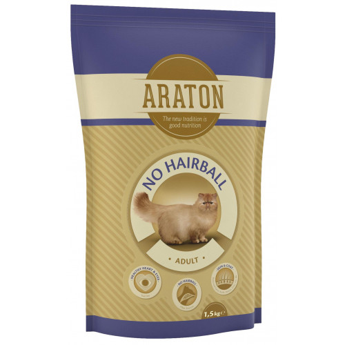 Сухий корм Araton Adult No Hairball для котів для усунення болю в кишечнику вагою від 1 до 8 кг, 1.5 кг