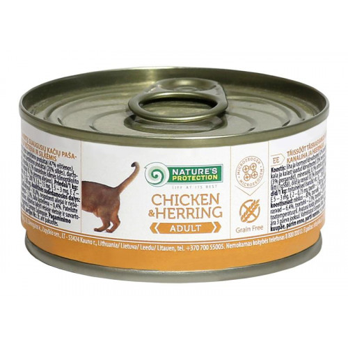 Консерва Natures Protection Adult Chicken & Herring для дорослих котів, 100 г