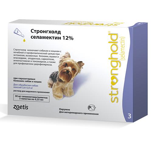Капли Zoetis Stronghold 12% от блох и клещей у собак весом от 2.5 до 5 кг, 0.25 мл, цена за 1 пипетку
