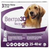 Капли Ceva Vectra 3D от блох и клещей для собак весом от 25 до 40 кг, 4.7 мл, цена за 1 пипетку Капли Ceva Vectra 3D от блох и клещей для собак весом от 25 до 40 кг, 4.7 мл, цена за 1 пипетку