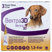 Капли Ceva Vectra 3D от блох и клещей для собак весом от 1.5 до 4 кг, 0.8 мл, цена за 1 пипетку Капли Ceva Vectra 3D от блох и клещей для собак весом от 1.5 до 4 кг, 0.8 мл, цена за 1 пипетку