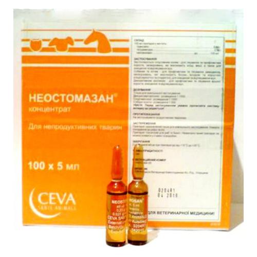 Розчин Ceva Неостомазан для боротьби з ектопаразитами у ВРХ, коней, собак і котів, 5 мл