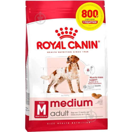 Сухий корм Royal Canin Medium Adult для дорослих собак середніх порід, 3.2 кг + 800 г