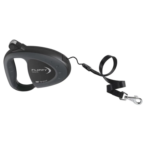 Поводок-рулетка для собак до 25 кг Ferplast Flippy Tech Cord M Black, со шнуром, черный, 5 м