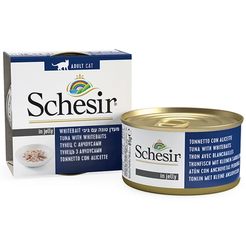 Консервы Schesir Tuna Whitebait для кошек, влажный корм тунец с мальками, банка 85 г