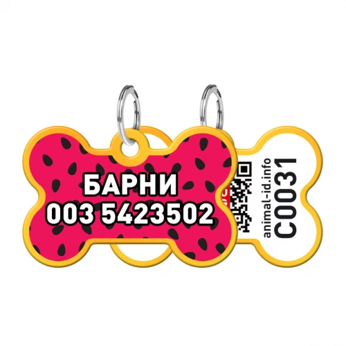Адресник персональный WAUDOG Smart ID с QR-паспортом, рисунок "Арбуз", 38×25 мм, золото