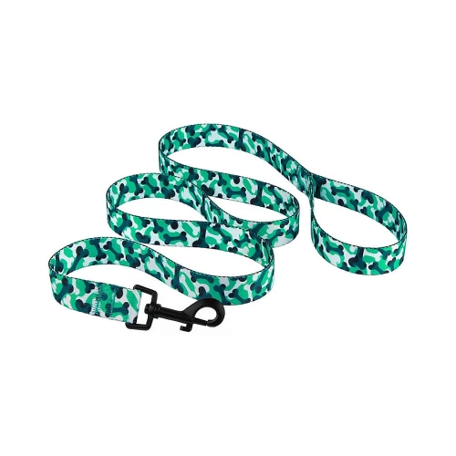 Поводок BronzeDog Urban для собак, нейлон, принт косточки, бирюзовый, 152×2 см