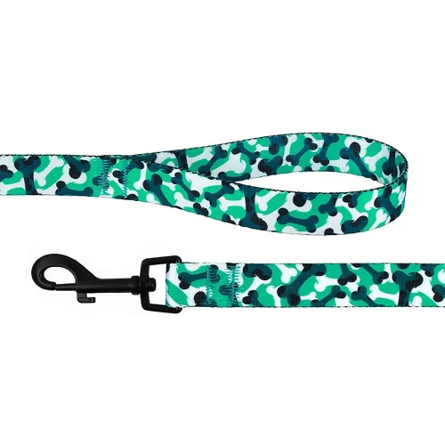 Поводок BronzeDog Urban для собак, нейлон, принт косточки, бирюзовый, 152×2 см